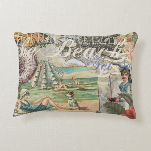 summer beach vintage octopus antique sailing decorative pillow