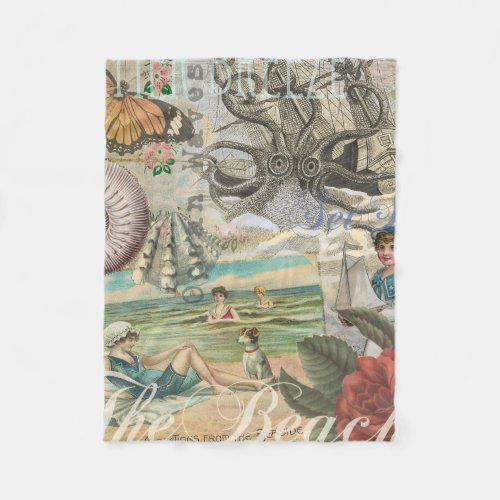 summer beach vintage octopus antique sailing fleece blanket