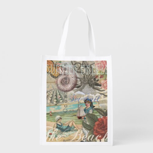 summer beach vintage octopus antique sailing grocery bag