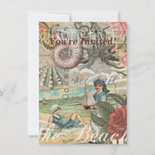 summer beach vintage octopus antique sailing invitation