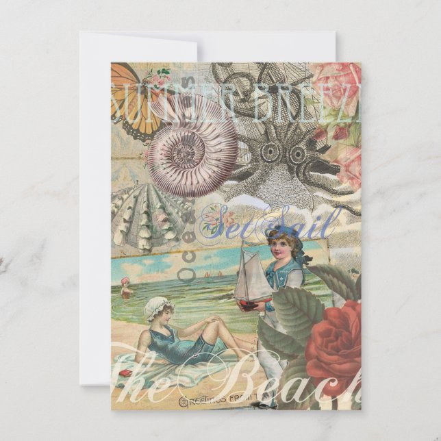 summer beach vintage octopus antique sailing invitation (Front)