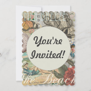 summer beach vintage octopus antique sailing invitation