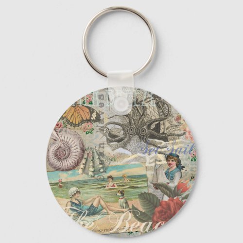 summer beach vintage octopus antique sailing keychain