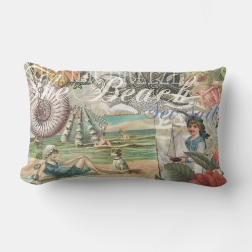 summer beach vintage octopus antique sailing lumbar pillow