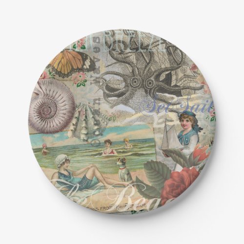 summer beach vintage octopus antique sailing paper plates