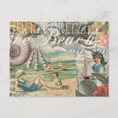 summer beach vintage octopus antique sailing postcard