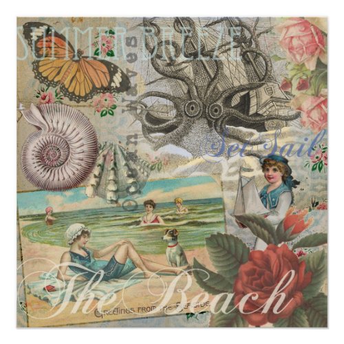 summer beach vintage octopus antique sailing poster