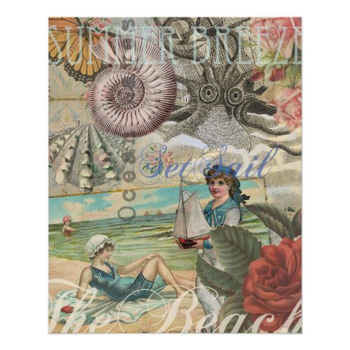 summer beach vintage octopus antique sailing poster