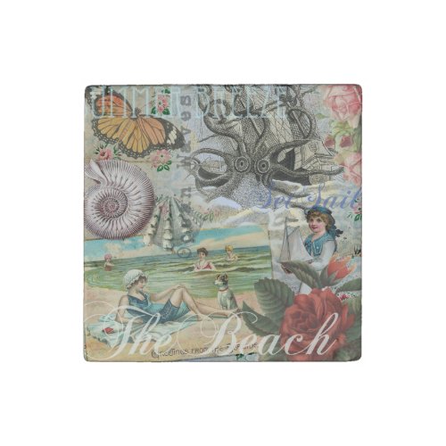 summer beach vintage octopus antique sailing stone magnet