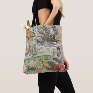 summer beach vintage octopus antique sailing tote bag