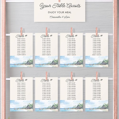 Summer Beach Watercolor Wedding Table Seating Card