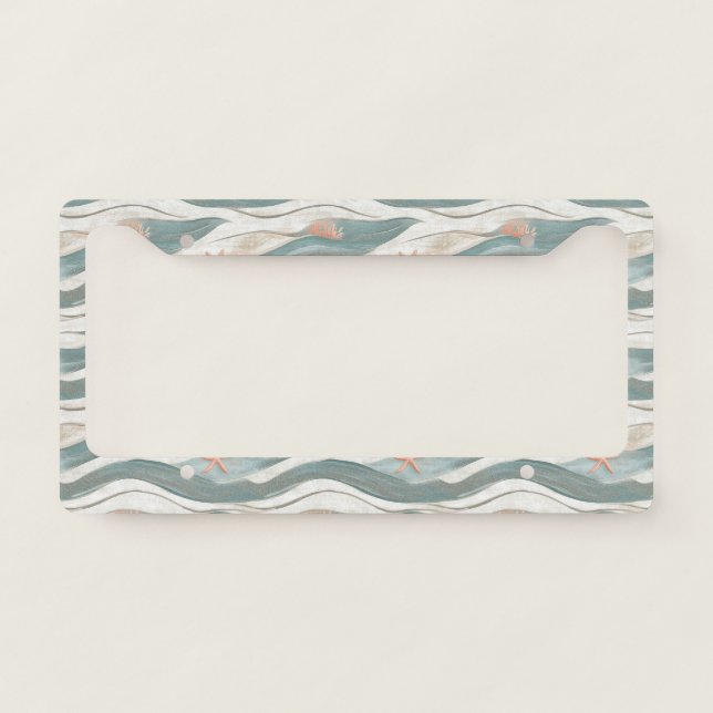Summer Beach Wave Pattern License Plate Frame (Front)