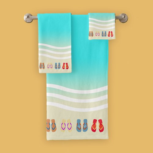 Summer Beach Waves Flip Flops Bath Towel Set