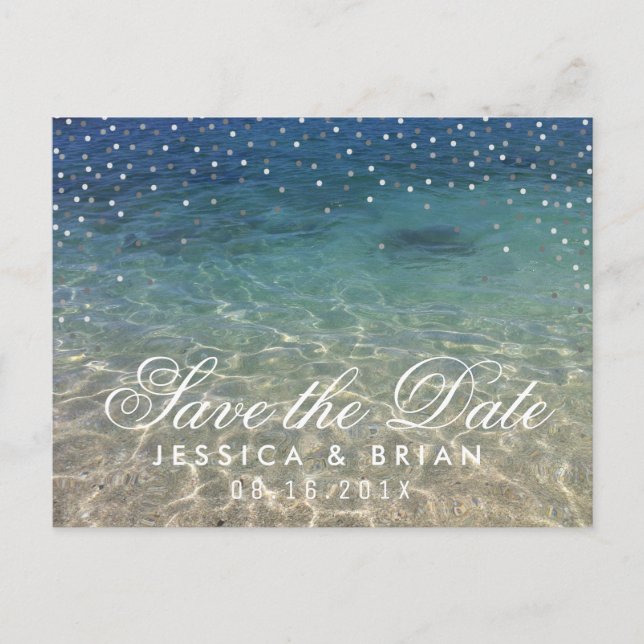 Summer Beach Wedding Blue Ocean Save the Date Announcement Postcard (Front)