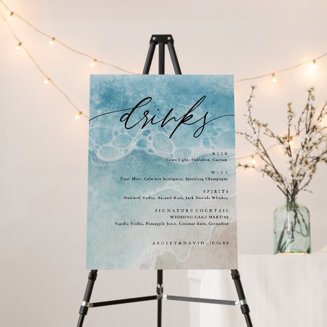 Summer Beach Wedding Large Drinks Bar Menu Foam Board (In Situ (Stand))