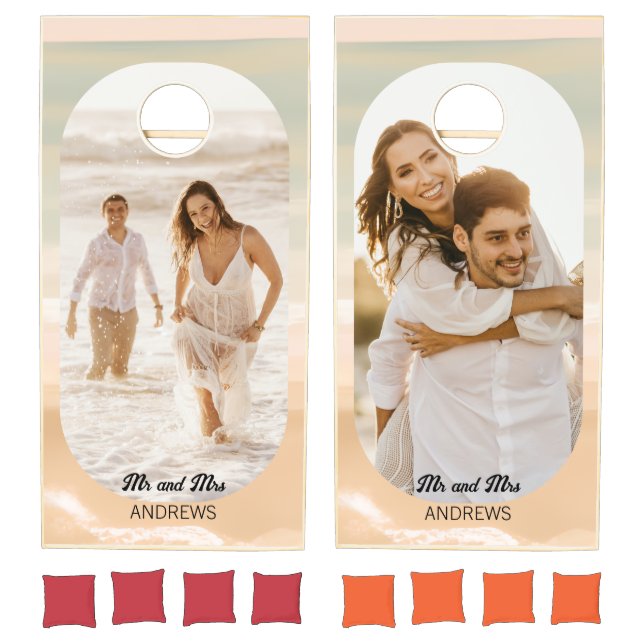 Summer Beach Wedding Lovely Couple Photo Cornhole Set (Set)