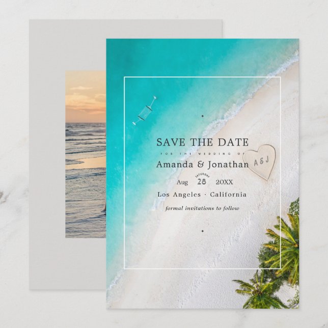 Summer Beach Wedding Monogram Photo Save The Date (Front/Back)
