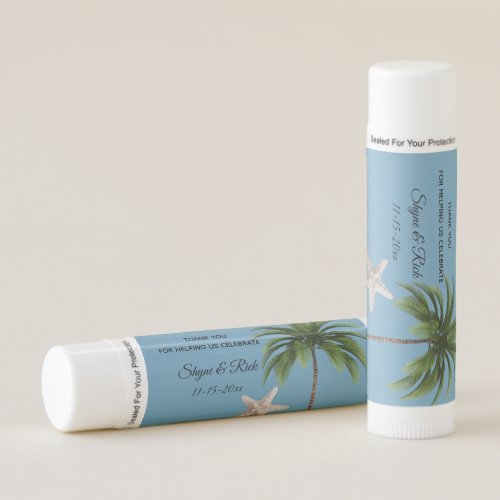 Summer Beach Wedding Palm Tree Thank You Favor Lip Balm