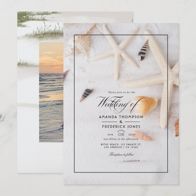 Summer Beach Wedding Photo Invitation (Front/Back)