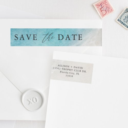 Summer Beach Wedding Save The Date Envelope Wrap Around Label