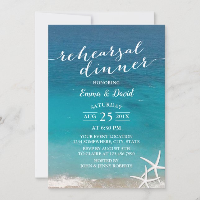 Summer Beach Wedding Starfish Rehearsal Dinner Invitation (Front)