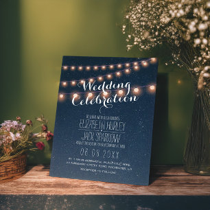 Summer Beach Wedding Starry Night and String Light Invitation