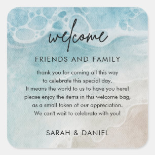 Summer Beach Wedding Welcome Gift Bag Basket Square Sticker