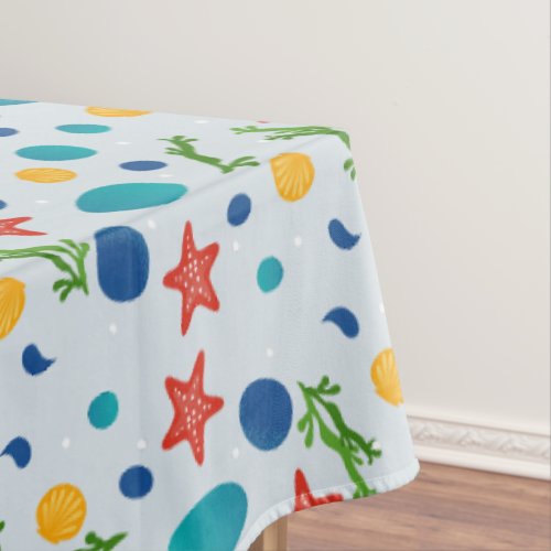 Summer beach with starfish shells and pebbles tablecloth