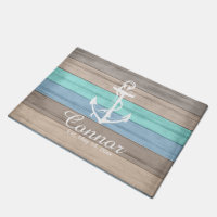 Summer Beach Wood Nautical Stripes Doormat