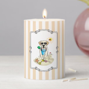 Summer Beach Yellow Lab Labrador Retriever Dog Pillar Candle