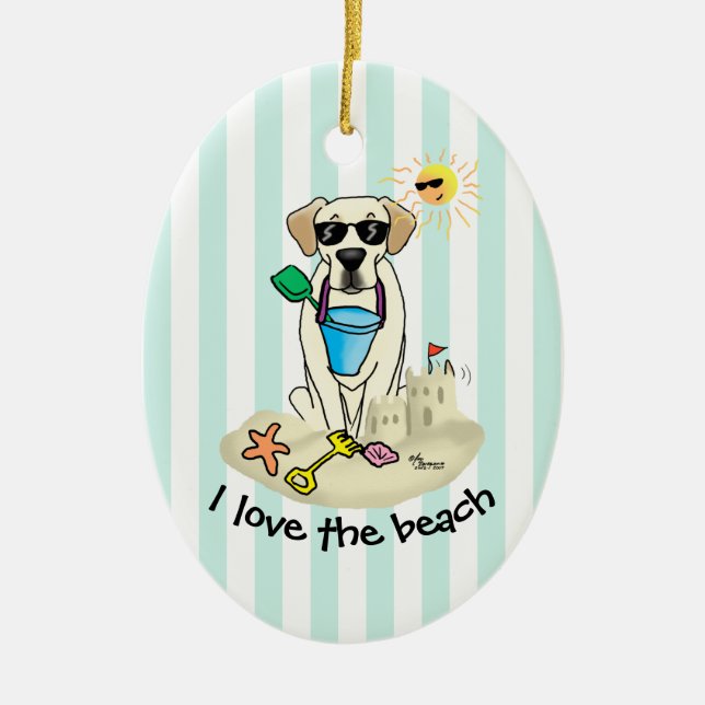 Summer Beach Yellow Labrador Retriever - Cute dog Ceramic Ornament (Front)