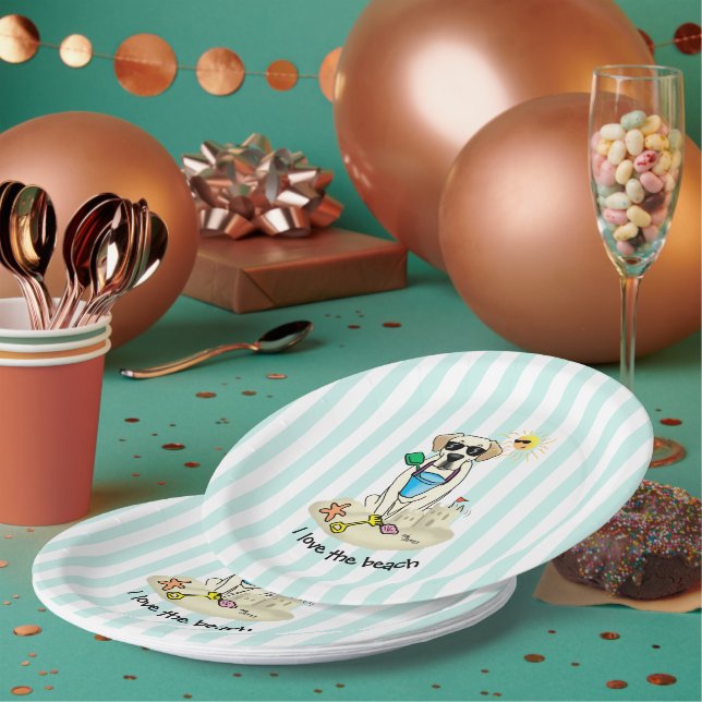 Summer Beach Yellow Labrador Retriever - Cute dog Paper Plates (Multi)