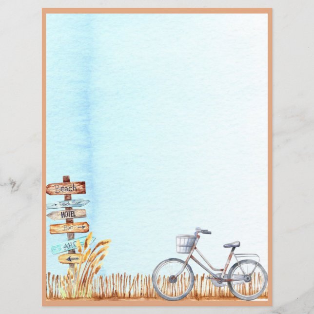 Summer Beachside Bicycle Letter Unlined Paper  (Front)