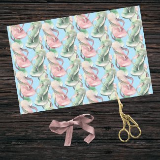 Summer Beachy Pink and Green Flipflops on Sky Blue