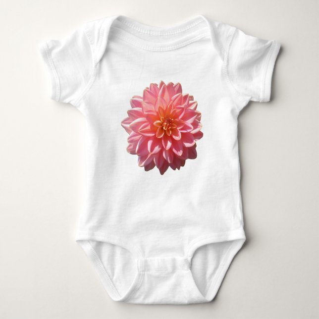Summer Beauty Pink Dahlia Flower in Sunshine Baby Bodysuit (Front)