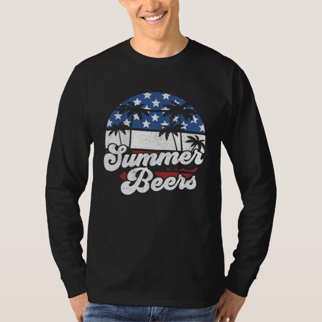 Summer Beers Retro 4th of July American Flag Beach T-Shirt (Front)