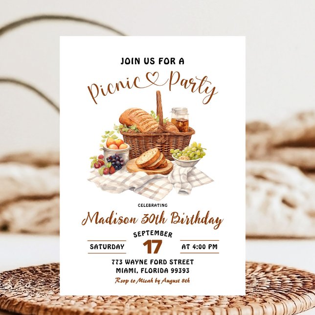 Summer Beige Earth Tone Picnic Party Birthday Invitation (Creator Uploaded)