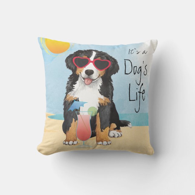 Summer Bernese Mountain Dog Outdoor Pillow (Front)