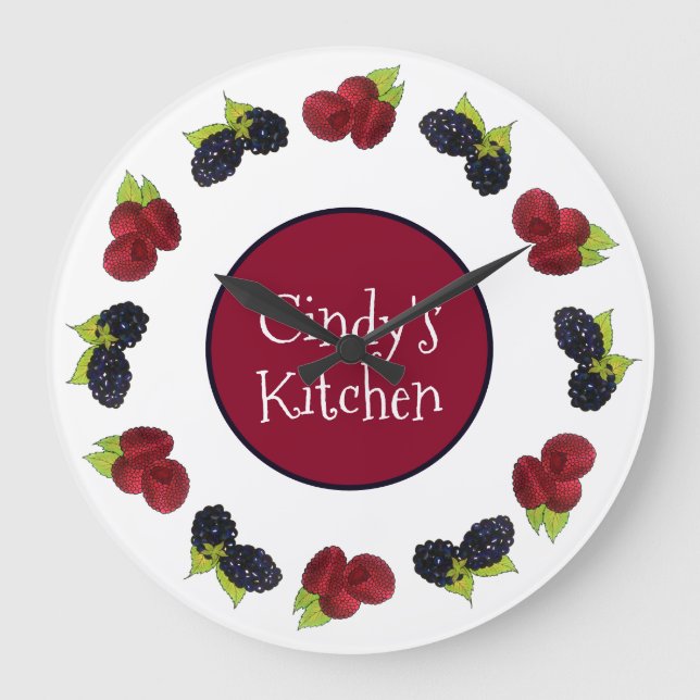 Summer Berries Raspberry Blackberry Berry Fruit Large Clock (Front)