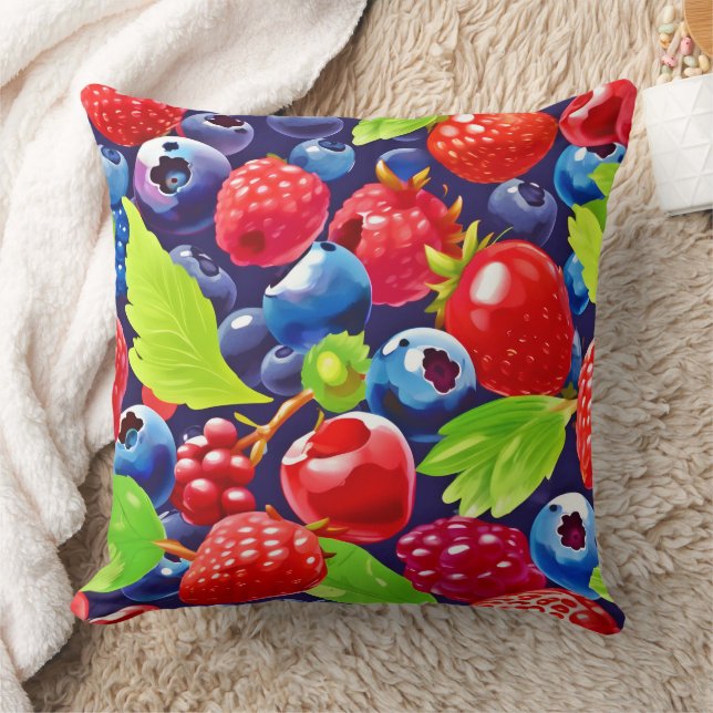 Summer Berry Medley Throw Pillow (Blanket)