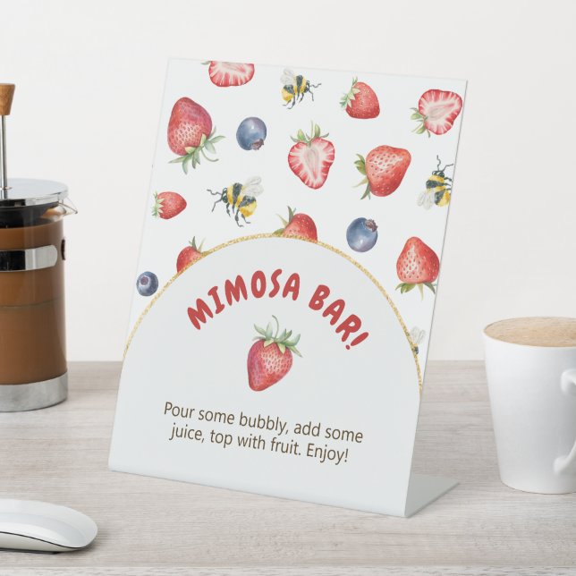 Summer Berry Sweet Baby Shower Mimosa Bar Pedestal Sign (In SItu)