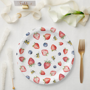 Summer Berry Sweet Watercolor Baby Shower Paper Plates