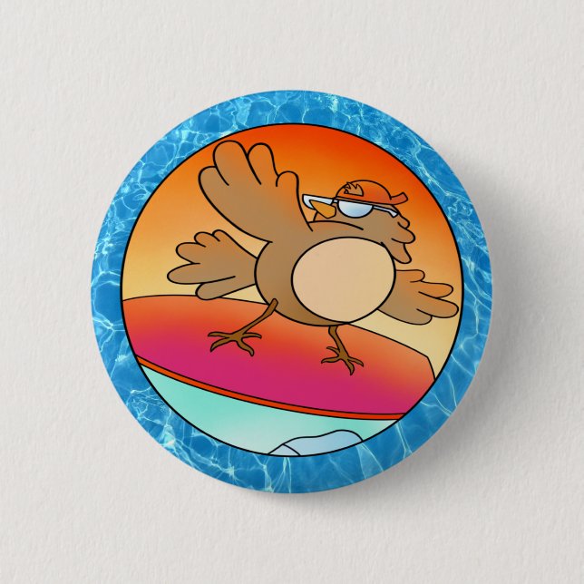 Summer Bird Surfer Button (Front)