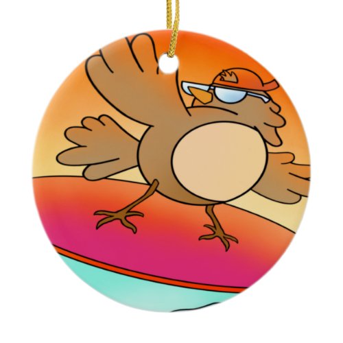 Summer Bird Surfer Ceramic Ornament
