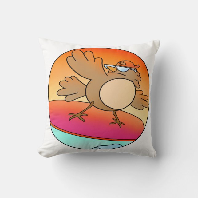 Summer Bird Surfer Throw Pillow (Front)