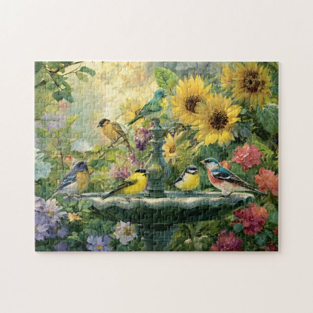 Summer Birdbath Garden Jigsaw Puzzle (Horizontal)