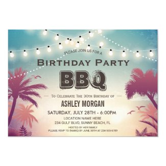 Summer Birthday BBQ Party Palm Tree String Lights Invitation