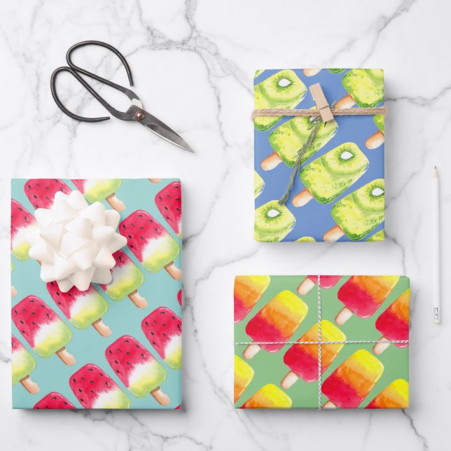 summer birthday Fruit Ice pop Popsicle Watermelon Wrapping Paper Sheets (Front)