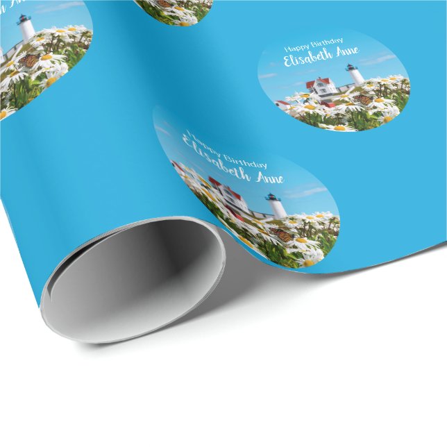 Summer Birthday Nubble Maine Lighthouse Wrapping Paper (Roll Corner)