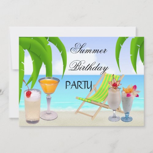 Summer Birthday Party Cocktails Tropical Beach Invitation